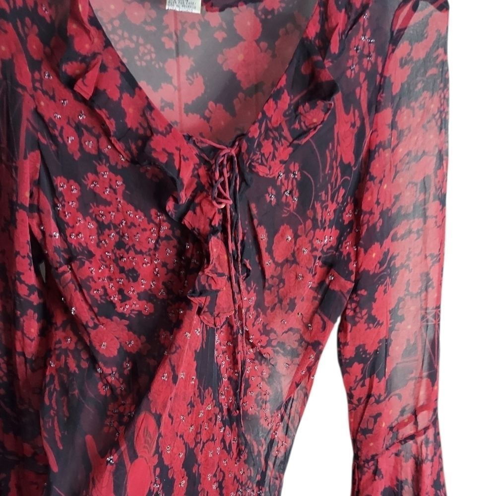 Vintage Y2K ICE Floral Silk Beaded Blouse - Picture 3 of 6